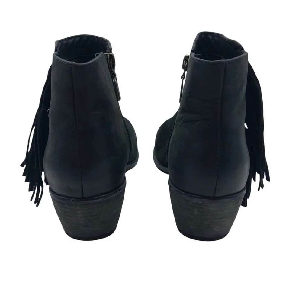 Clarks Artisan Ankle Boots Women Size 9.5 Western Black Leather Side Fringe - Picture 3 of 7